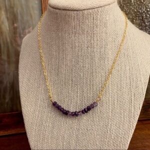 Amethyst and Gold Beaded Gemstone
Bar Necklace
